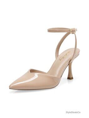 Pointed Toe Kitten Heel Pumps Ankle Strap Closed Toe Dress Shoes